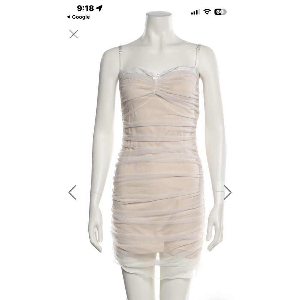 Daisy Nylon Mesh Mini Dress White & Beige Ruffles Formal Party Bridal XS